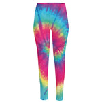 Blue Pink And Yellow Tie Dye Print High-Waisted Pocket Leggings