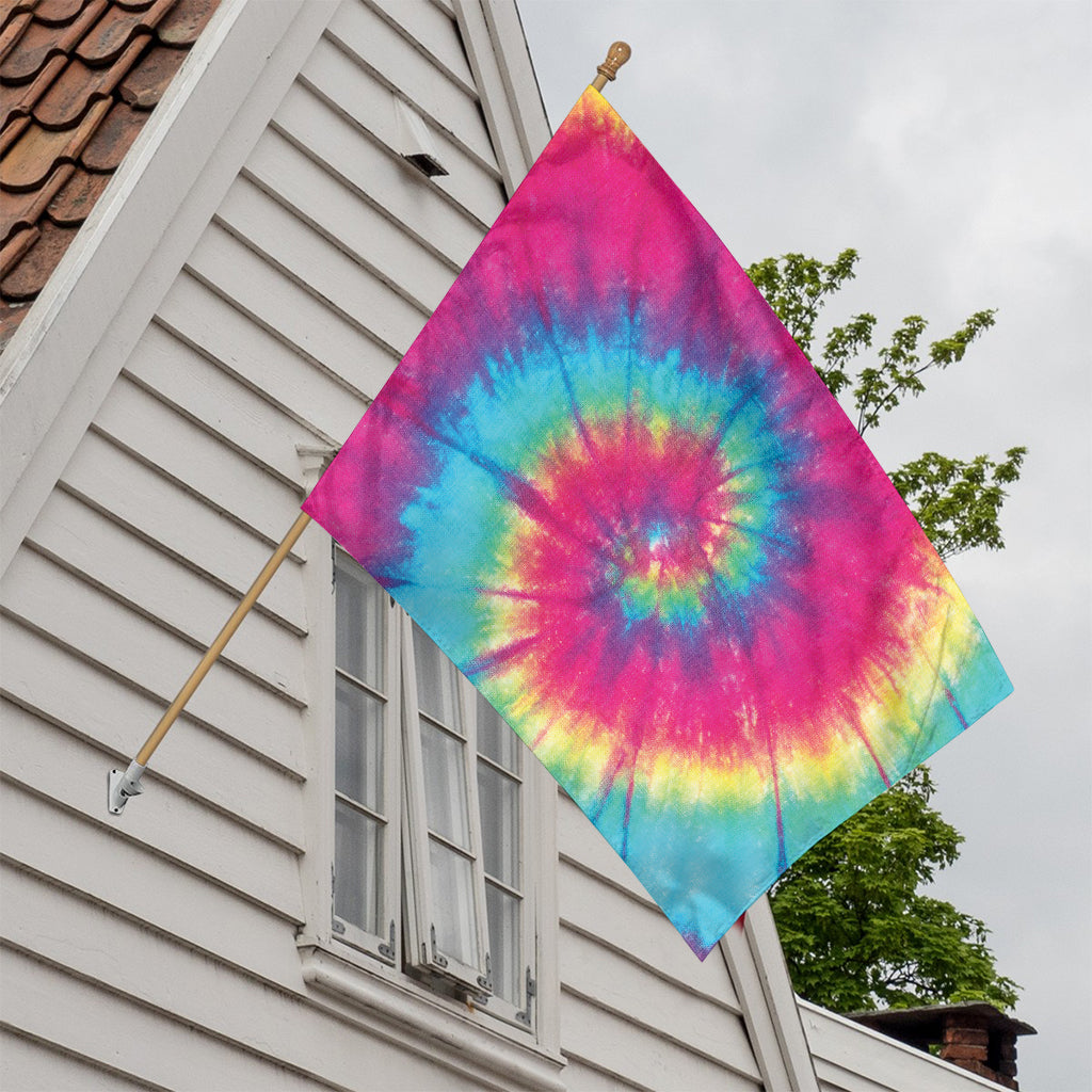 Blue Pink And Yellow Tie Dye Print House Flag