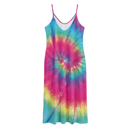 Blue Pink And Yellow Tie Dye Print Jersey Midi Cami Dress