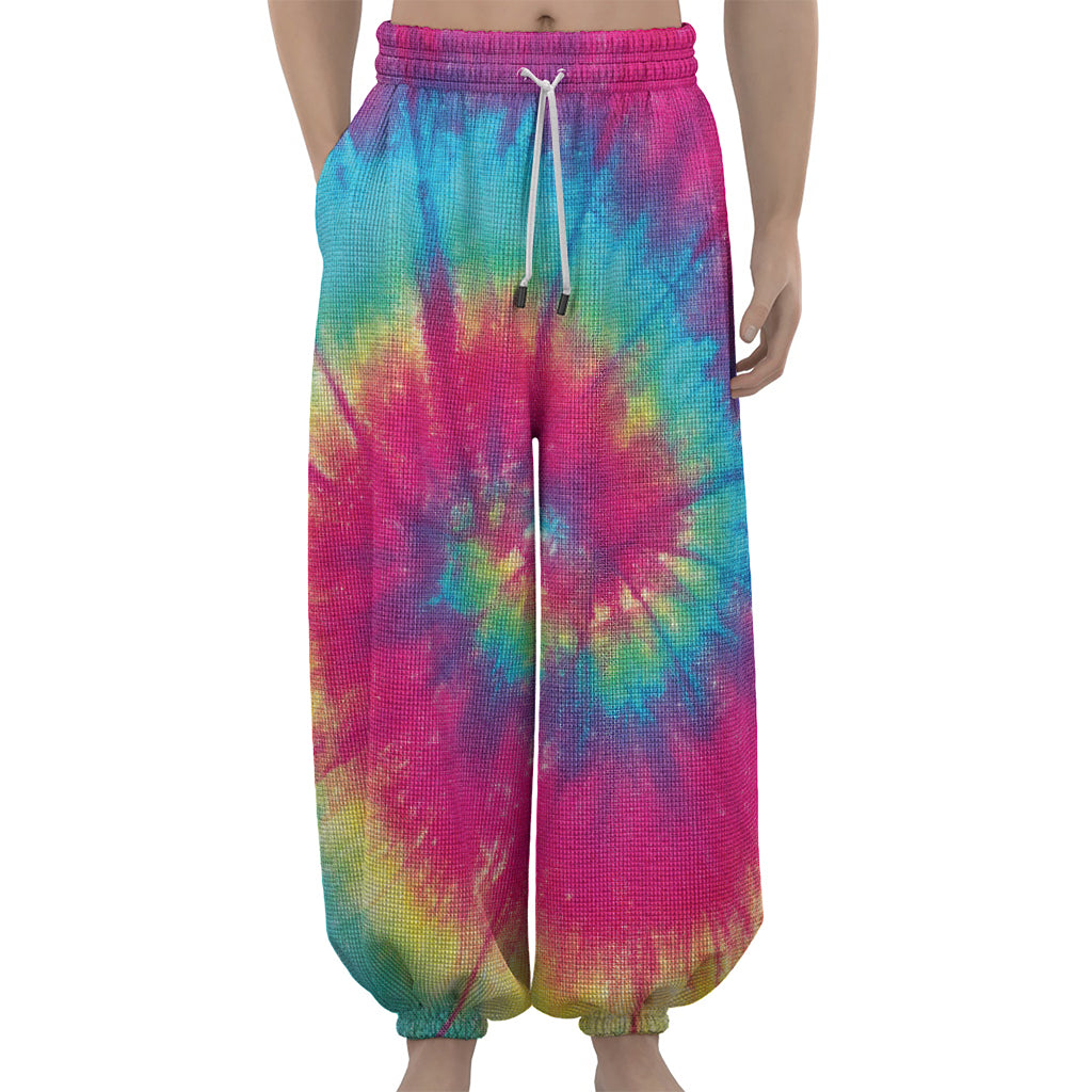 Blue Pink And Yellow Tie Dye Print Lantern Pants