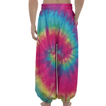 Blue Pink And Yellow Tie Dye Print Lantern Pants