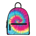 Blue Pink And Yellow Tie Dye Print Leather Backpack