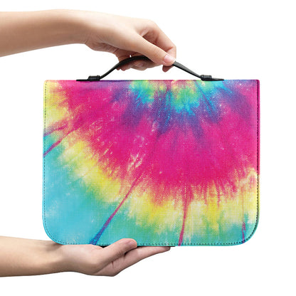 Blue Pink And Yellow Tie Dye Print Leather Bible Cover
