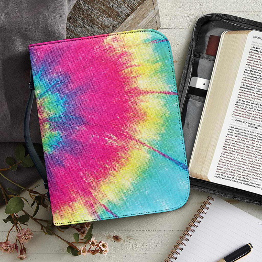 Blue Pink And Yellow Tie Dye Print Leather Bible Cover