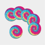 Blue Pink And Yellow Tie Dye Print Leather Coaster Set