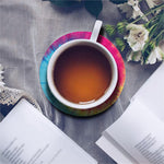 Blue Pink And Yellow Tie Dye Print Leather Coaster Set