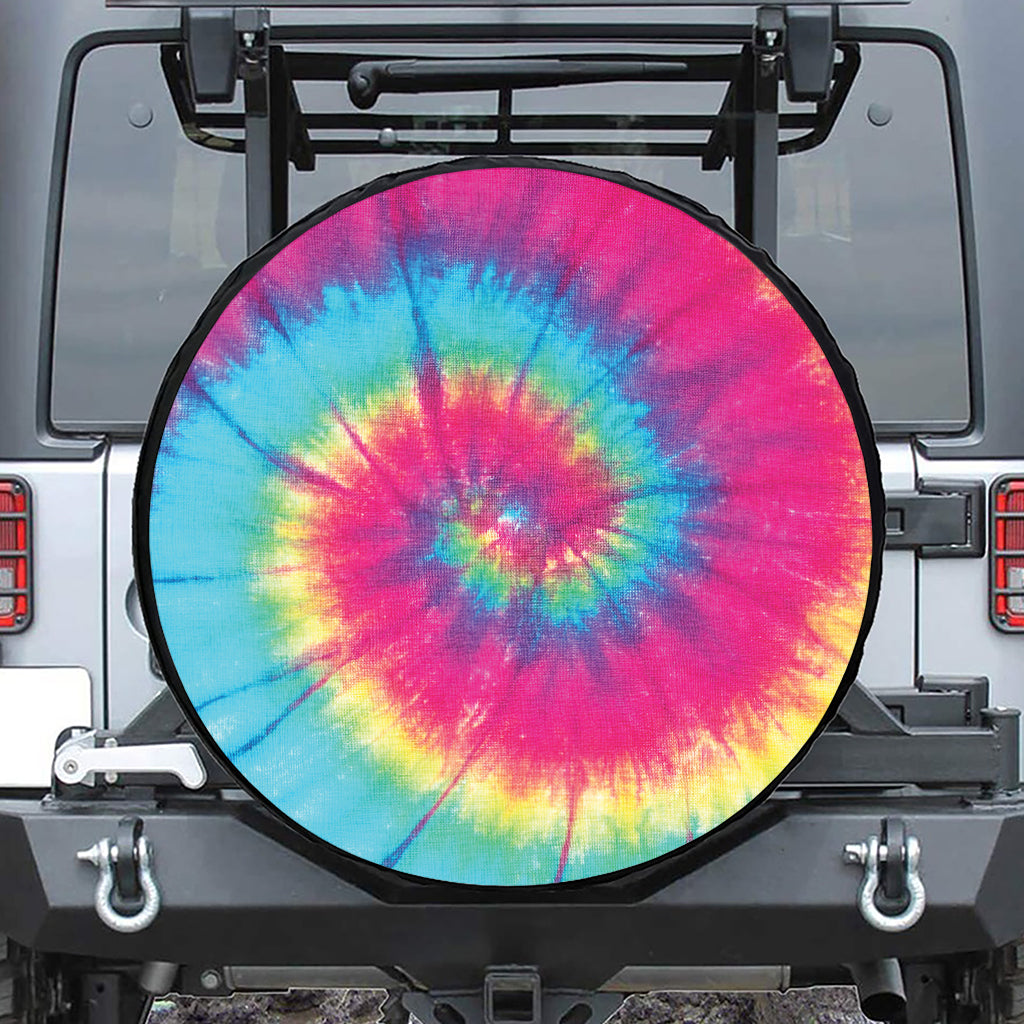 Blue Pink And Yellow Tie Dye Print Leather Spare Tire Cover
