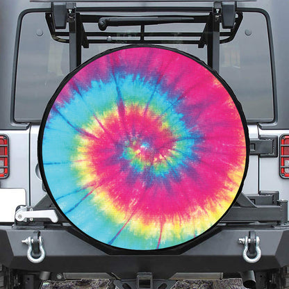 Blue Pink And Yellow Tie Dye Print Leather Spare Tire Cover