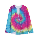 Blue Pink And Yellow Tie Dye Print Long Sleeve Short Coat