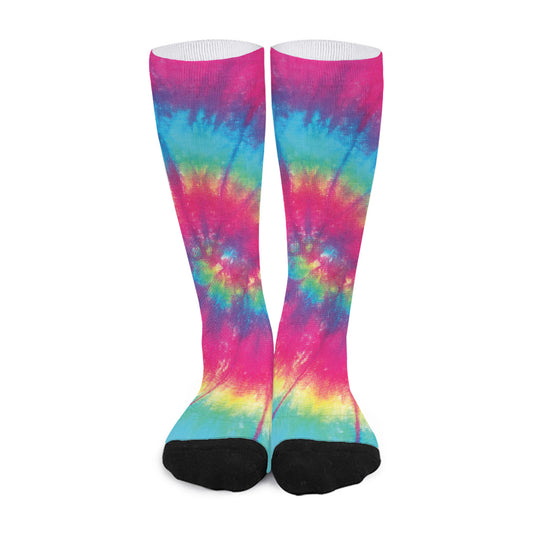 Blue Pink And Yellow Tie Dye Print Long Socks