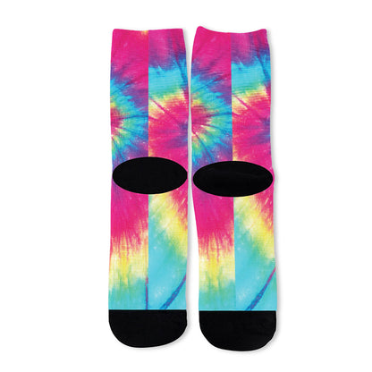 Blue Pink And Yellow Tie Dye Print Long Socks