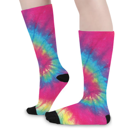 Blue Pink And Yellow Tie Dye Print Long Socks