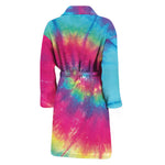 Blue Pink And Yellow Tie Dye Print Men's Bathrobe