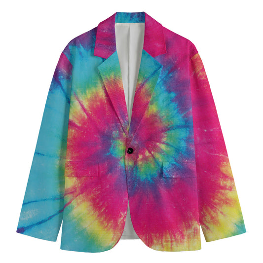 Blue Pink And Yellow Tie Dye Print Men's Blazer