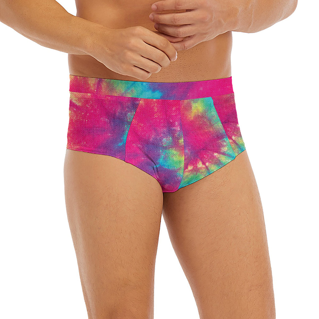Blue Pink And Yellow Tie Dye Print Men's Briefs