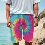 Blue Pink And Yellow Tie Dye Print Men's Cargo Shorts