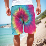 Blue Pink And Yellow Tie Dye Print Men's Cargo Shorts