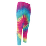 Blue Pink And Yellow Tie Dye Print Men's Compression Pants