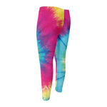 Blue Pink And Yellow Tie Dye Print Men's Compression Pants