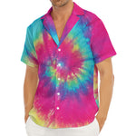 Blue Pink And Yellow Tie Dye Print Men's Deep V-Neck Shirt
