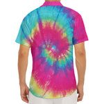 Blue Pink And Yellow Tie Dye Print Men's Deep V-Neck Shirt