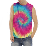 Blue Pink And Yellow Tie Dye Print Men's Fitness Tank Top