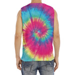 Blue Pink And Yellow Tie Dye Print Men's Fitness Tank Top