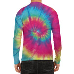 Blue Pink And Yellow Tie Dye Print Men's Long Sleeve Rash Guard
