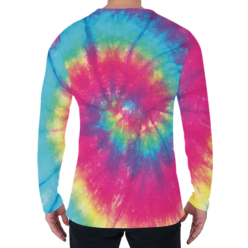 Blue Pink And Yellow Tie Dye Print Men's Long Sleeve T-Shirt