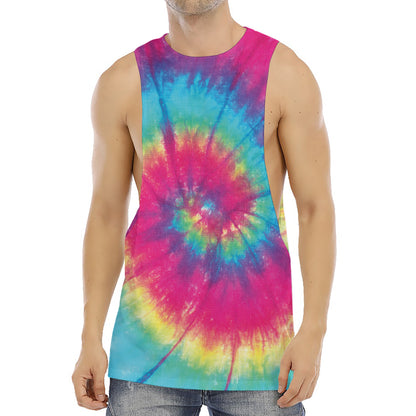 Blue Pink And Yellow Tie Dye Print Men's Muscle Tank Top