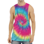 Blue Pink And Yellow Tie Dye Print Men's Muscle Tank Top