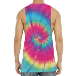 Blue Pink And Yellow Tie Dye Print Men's Muscle Tank Top