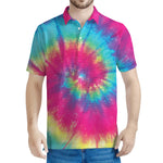 Blue Pink And Yellow Tie Dye Print Men's Polo Shirt