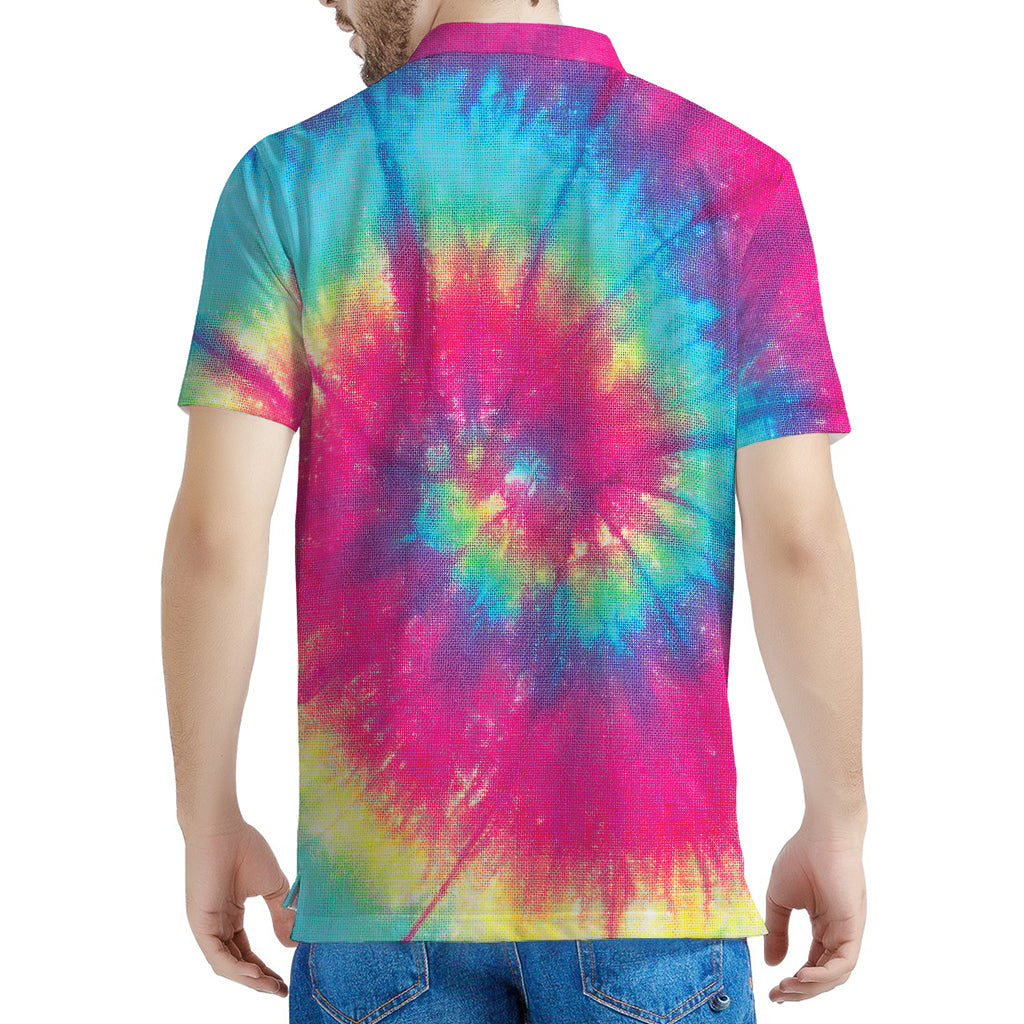 Blue Pink And Yellow Tie Dye Print Men's Polo Shirt