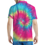 Blue Pink And Yellow Tie Dye Print Men's Polo Shirt