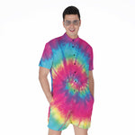 Blue Pink And Yellow Tie Dye Print Men's Rompers