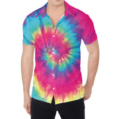 Blue Pink And Yellow Tie Dye Print Men's Shirt