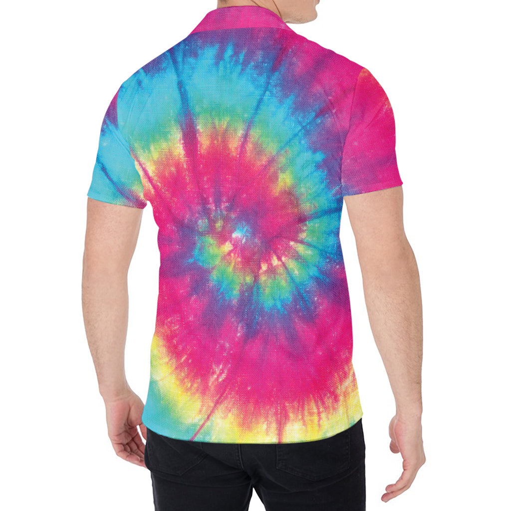 Blue Pink And Yellow Tie Dye Print Men's Shirt