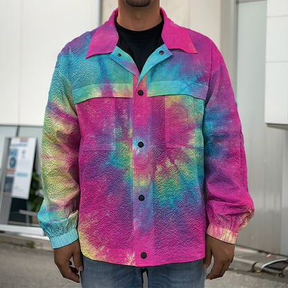 Blue Pink And Yellow Tie Dye Print Men's Shirt Jacket