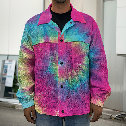 Blue Pink And Yellow Tie Dye Print Men's Shirt Jacket