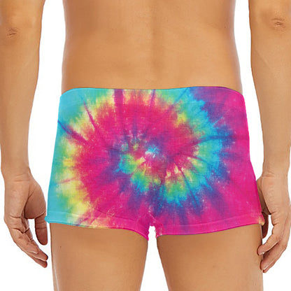 Blue Pink And Yellow Tie Dye Print Men's Short Boxer Briefs