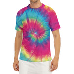 Blue Pink And Yellow Tie Dye Print Men's Short Sleeve Rash Guard