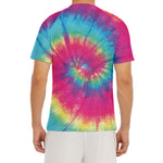 Blue Pink And Yellow Tie Dye Print Men's Short Sleeve Rash Guard