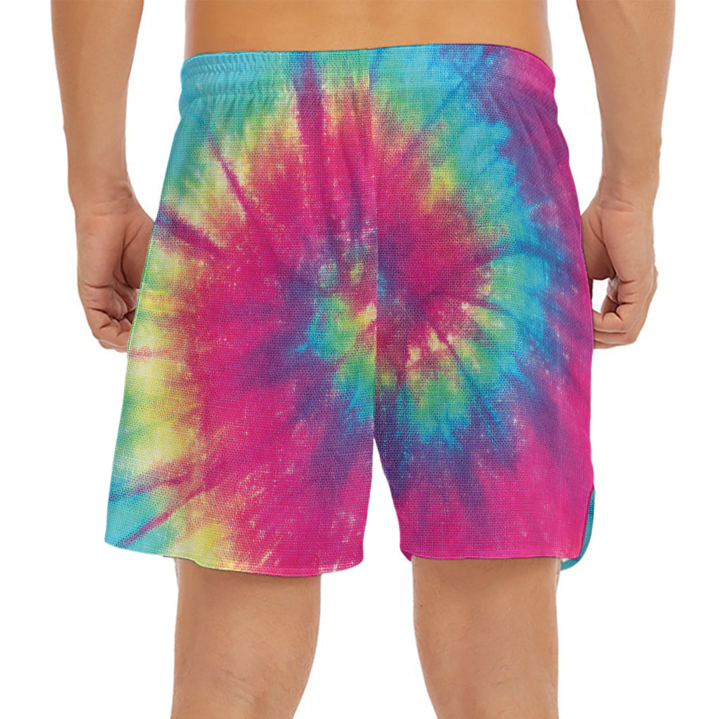 Blue Pink And Yellow Tie Dye Print Men's Split Running Shorts