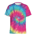 Blue Pink And Yellow Tie Dye Print Men's Sports T-Shirt
