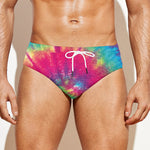 Blue Pink And Yellow Tie Dye Print Men's Swim Briefs