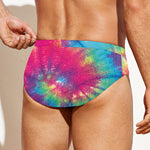 Blue Pink And Yellow Tie Dye Print Men's Swim Briefs