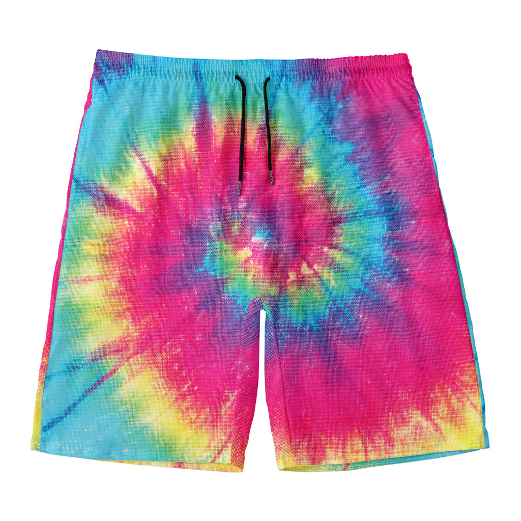 Blue Pink And Yellow Tie Dye Print Men's Swim Trunks