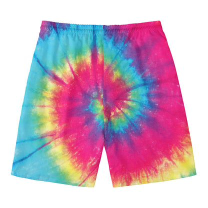 Blue Pink And Yellow Tie Dye Print Men's Swim Trunks