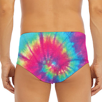 Blue Pink And Yellow Tie Dye Print Men's Triangle Swim Briefs